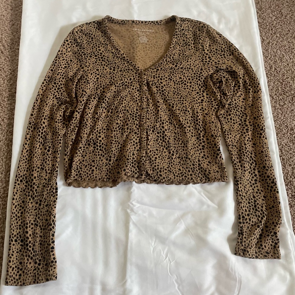 Soft leopard long sleeve button down top
